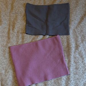 La Hearts Ribbed Skirt Set in Gray and Pink